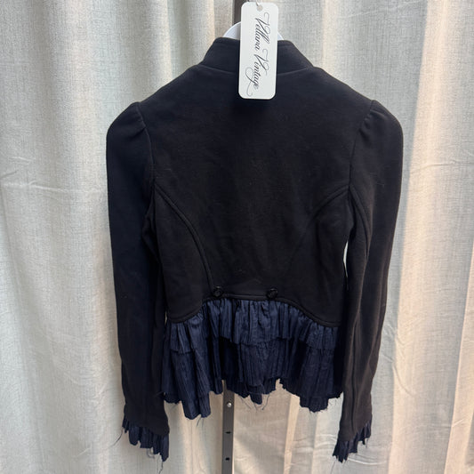 Black and Navy Ruffled Pleated Military Jacket