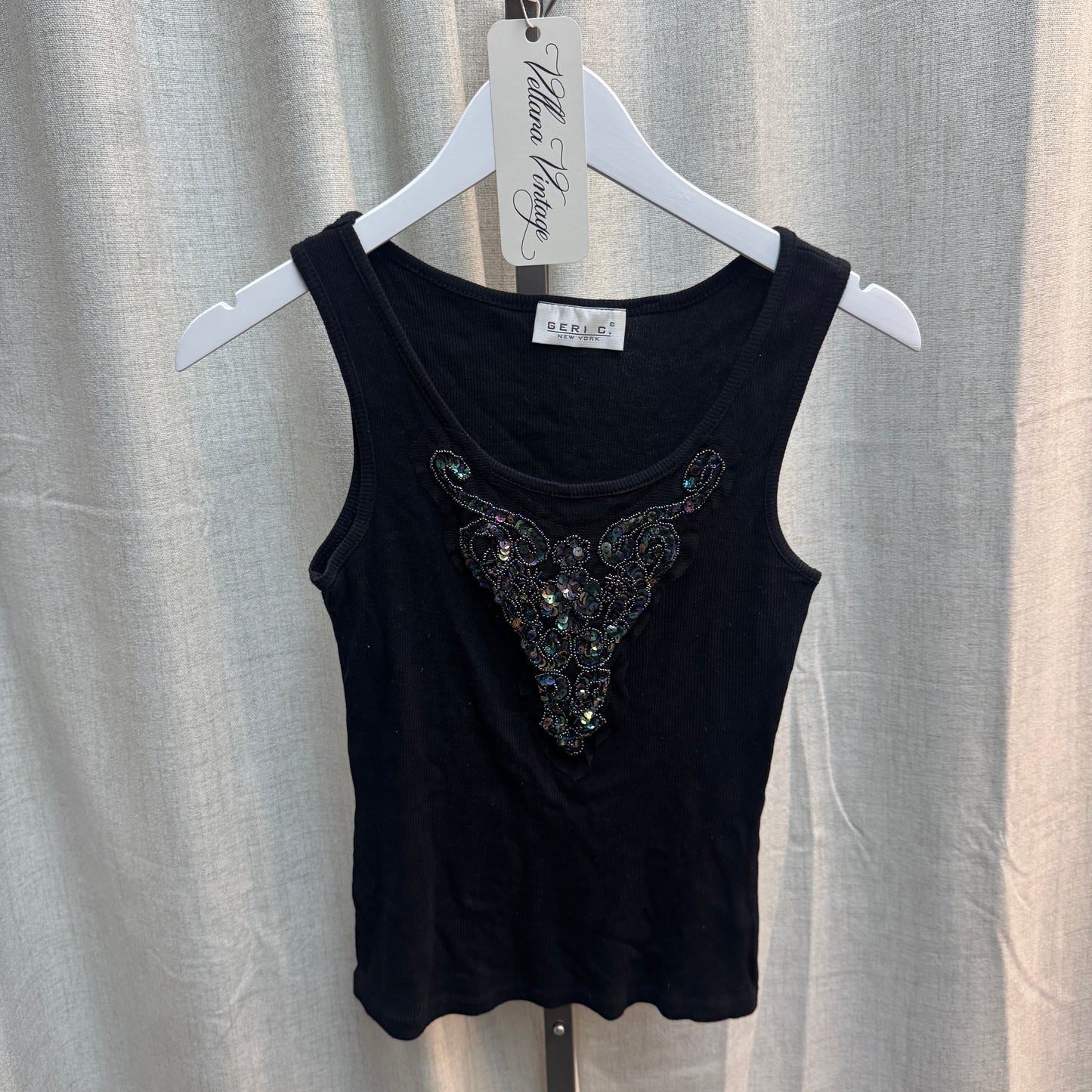 Black Sequin Embellished Tank Top