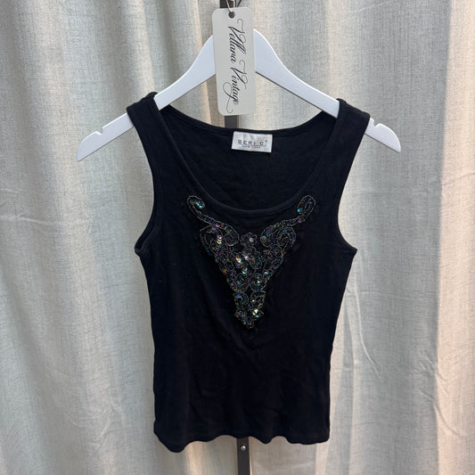 Black Sequin Embellished Tank Top