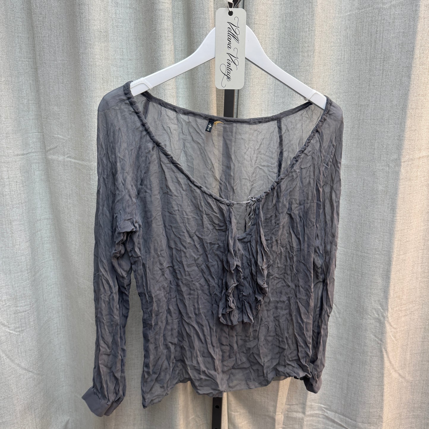 7 For All Mankind Gray Silk Long Sleeve Blouse