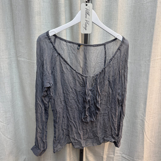 7 For All Mankind Gray Silk Long Sleeve Blouse