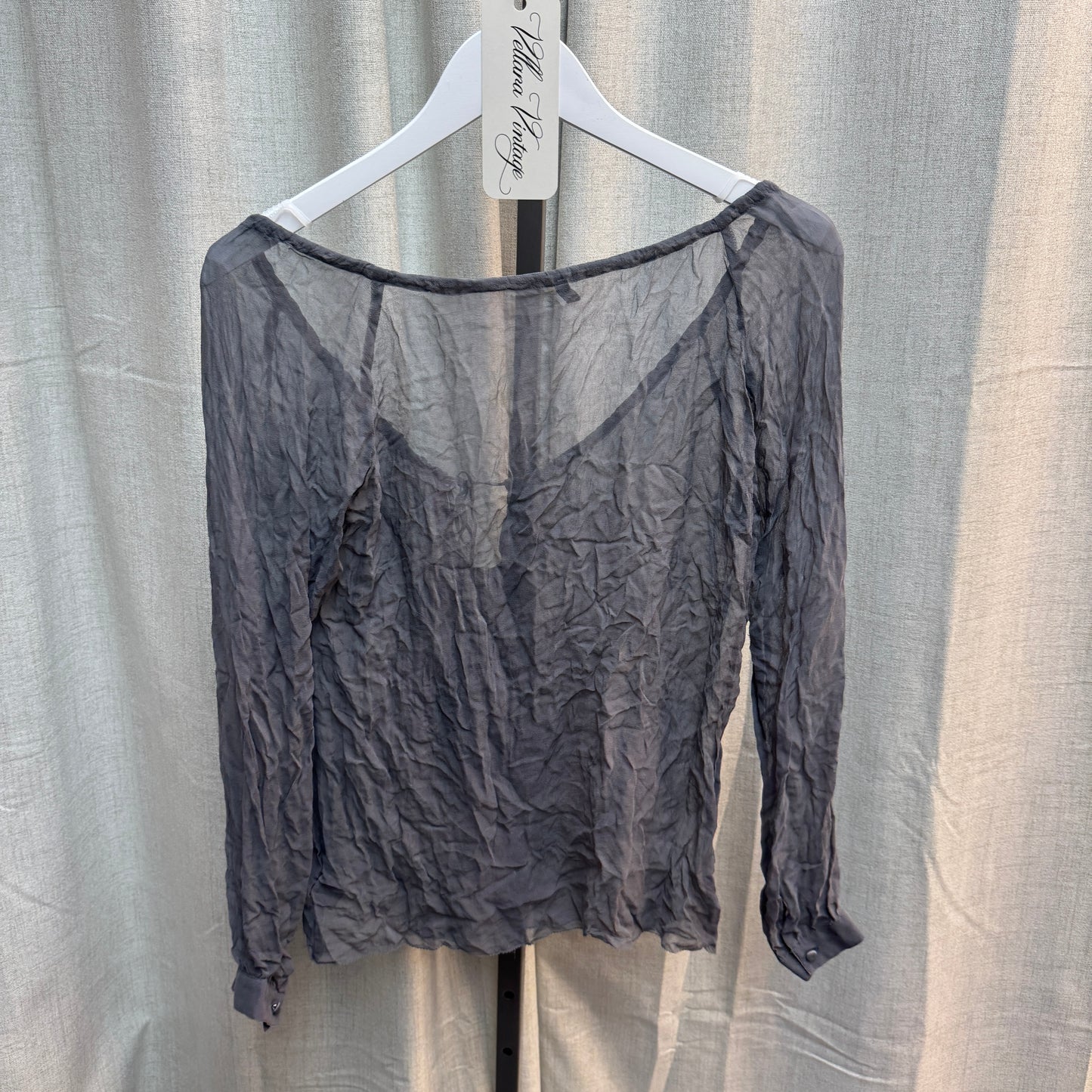 7 For All Mankind Gray Silk Long Sleeve Blouse