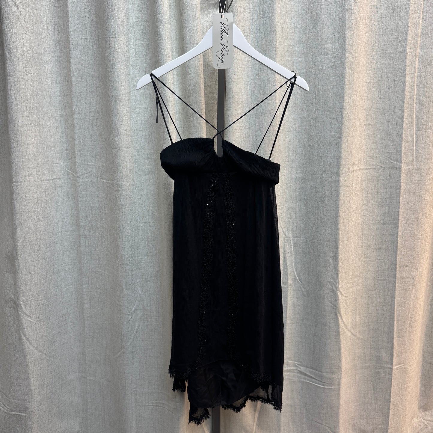 Black Silk Criss-Cross Halter Dress