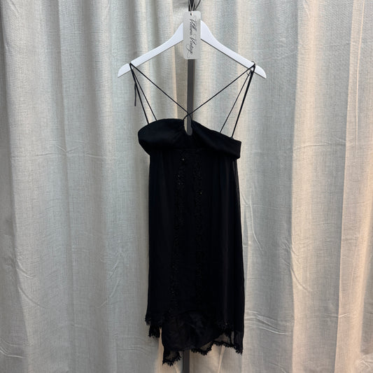 Black Silk Criss-Cross Halter Dress