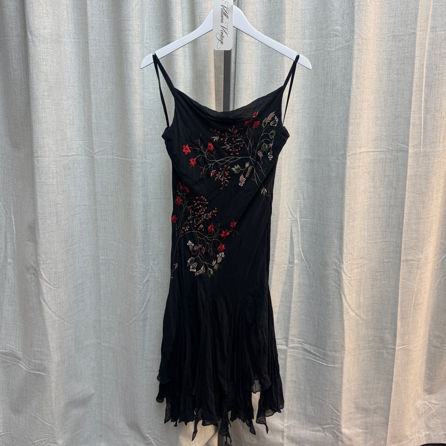 Black Beaded Cranberry Floral Silk Maxi Dress