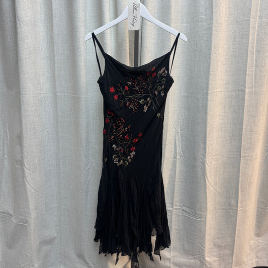 Black Beaded Cranberry Floral Silk Maxi Dress