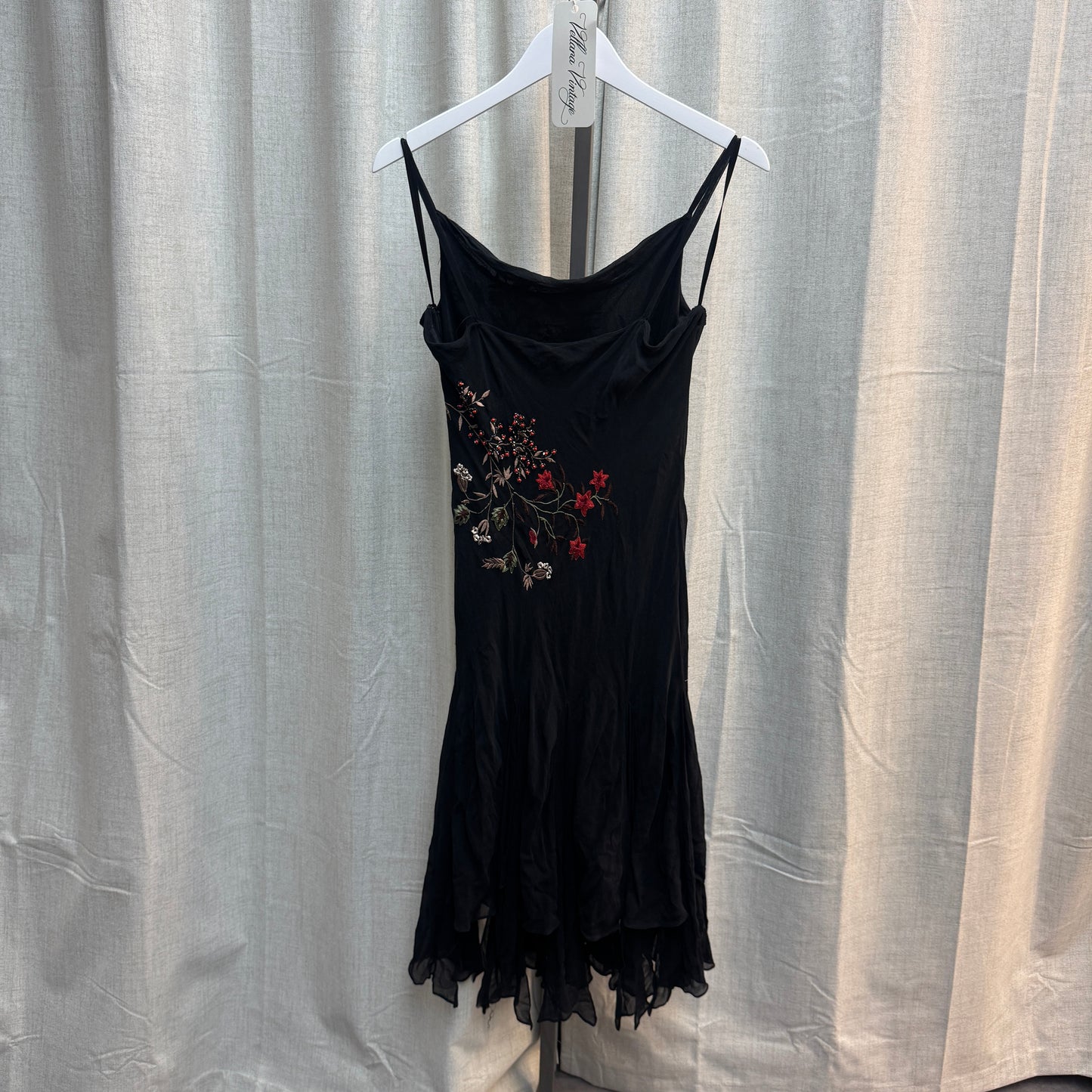 Black Beaded Cranberry Floral Silk Maxi Dress