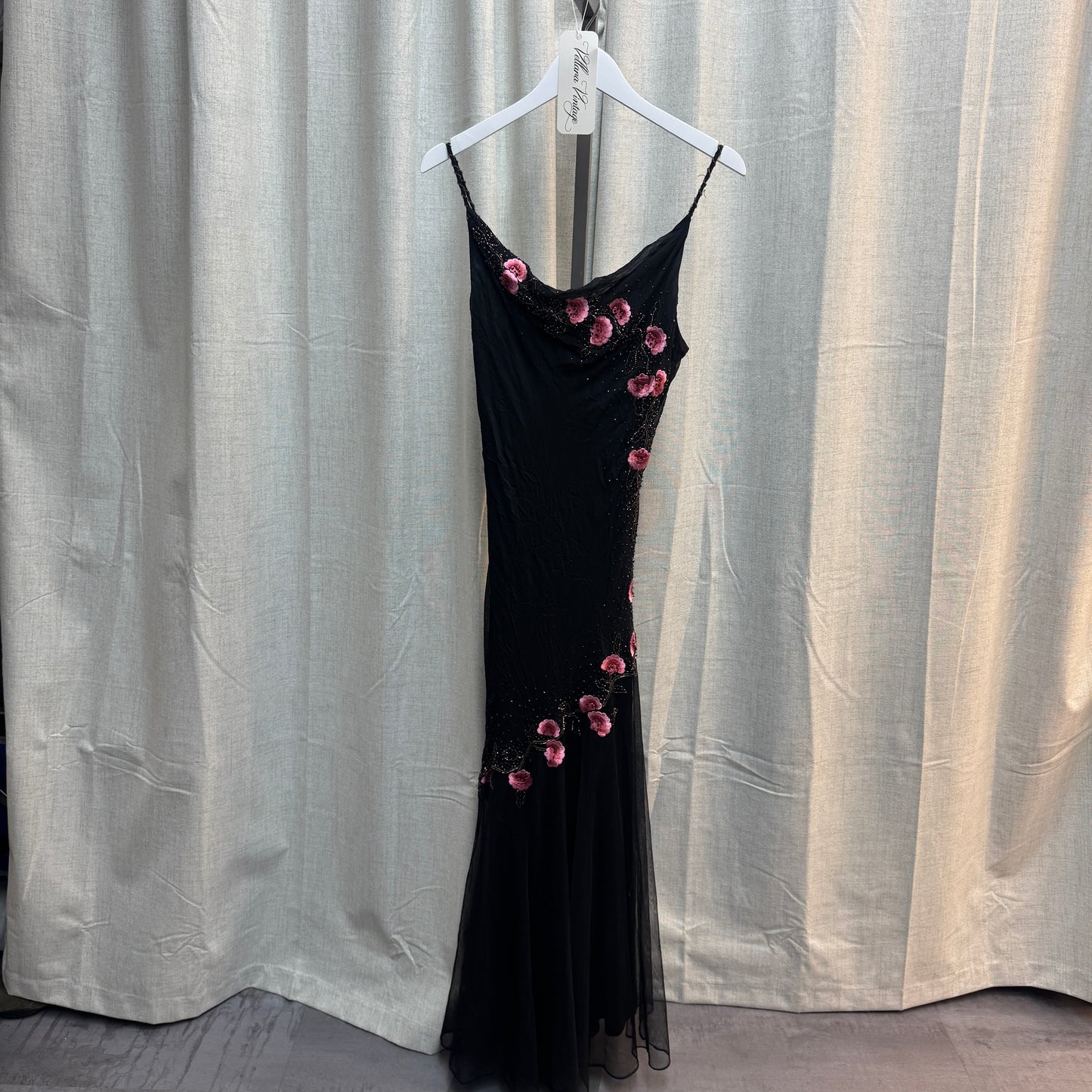 Pink Floral Beaded Maxi Evening Gown