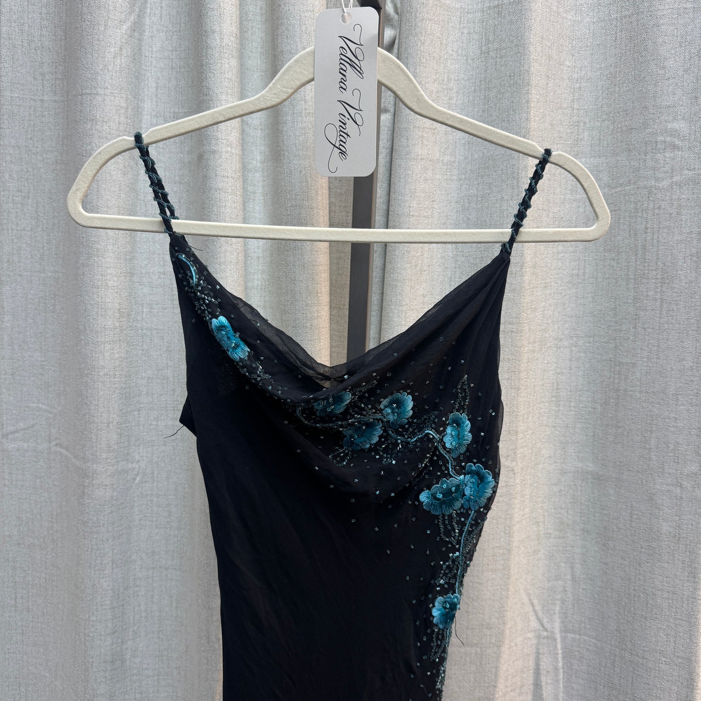 Blue Floral Beaded Maxi Evening Gown