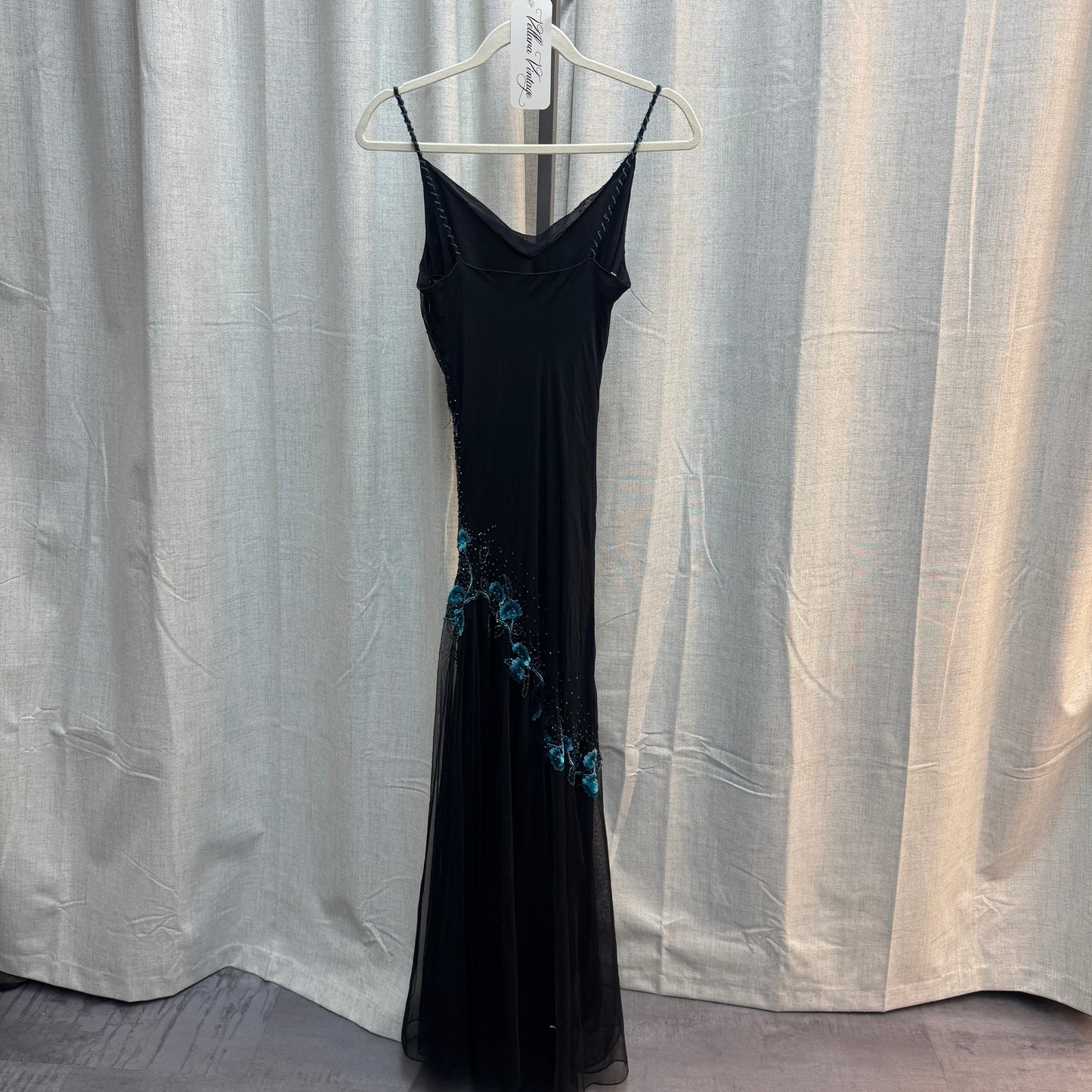 Blue Floral Beaded Maxi Evening Gown