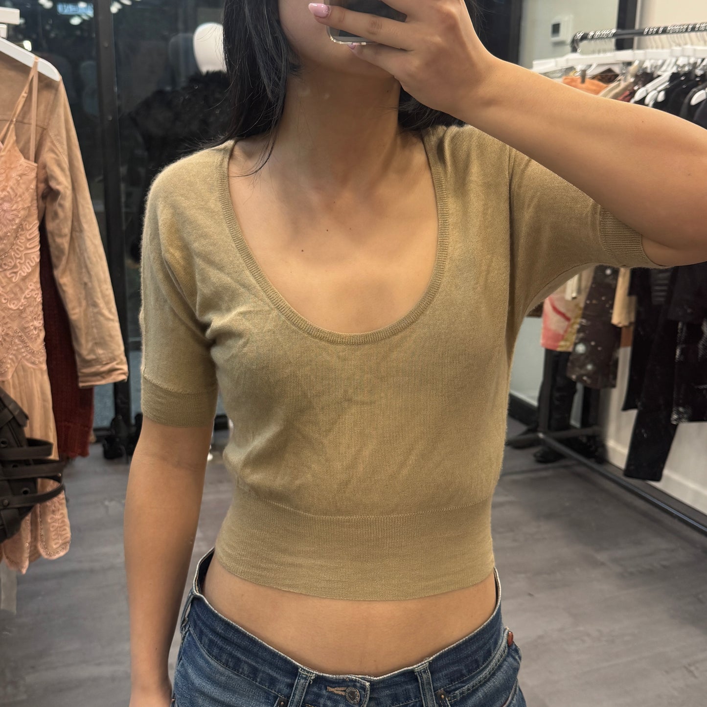 Prada Beige Short Sleeve Knit Top