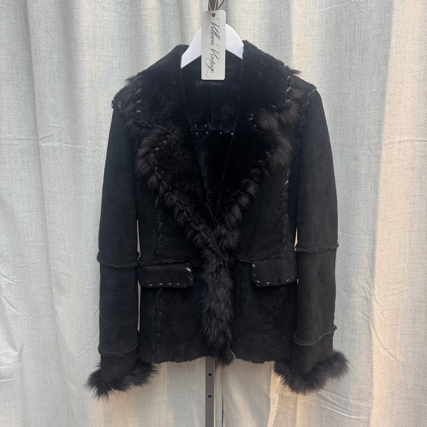 Black Italian Suede Fur Shearling Jacket