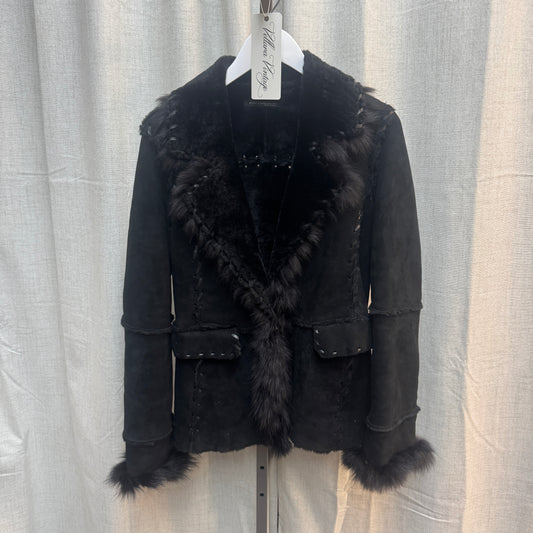 Black Italian Suede Fur Shearling Jacket
