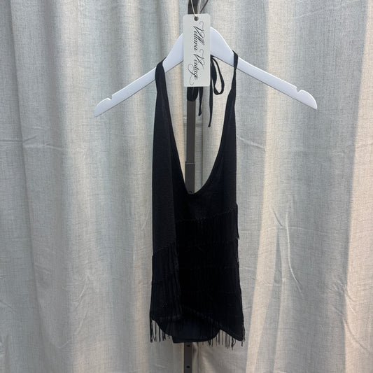 Morgan De Toi Black Sparkly Fringe Halter Top