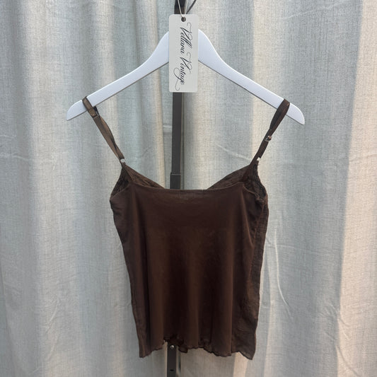 Brown Lace Mesh Floral Appliqué Tank Top