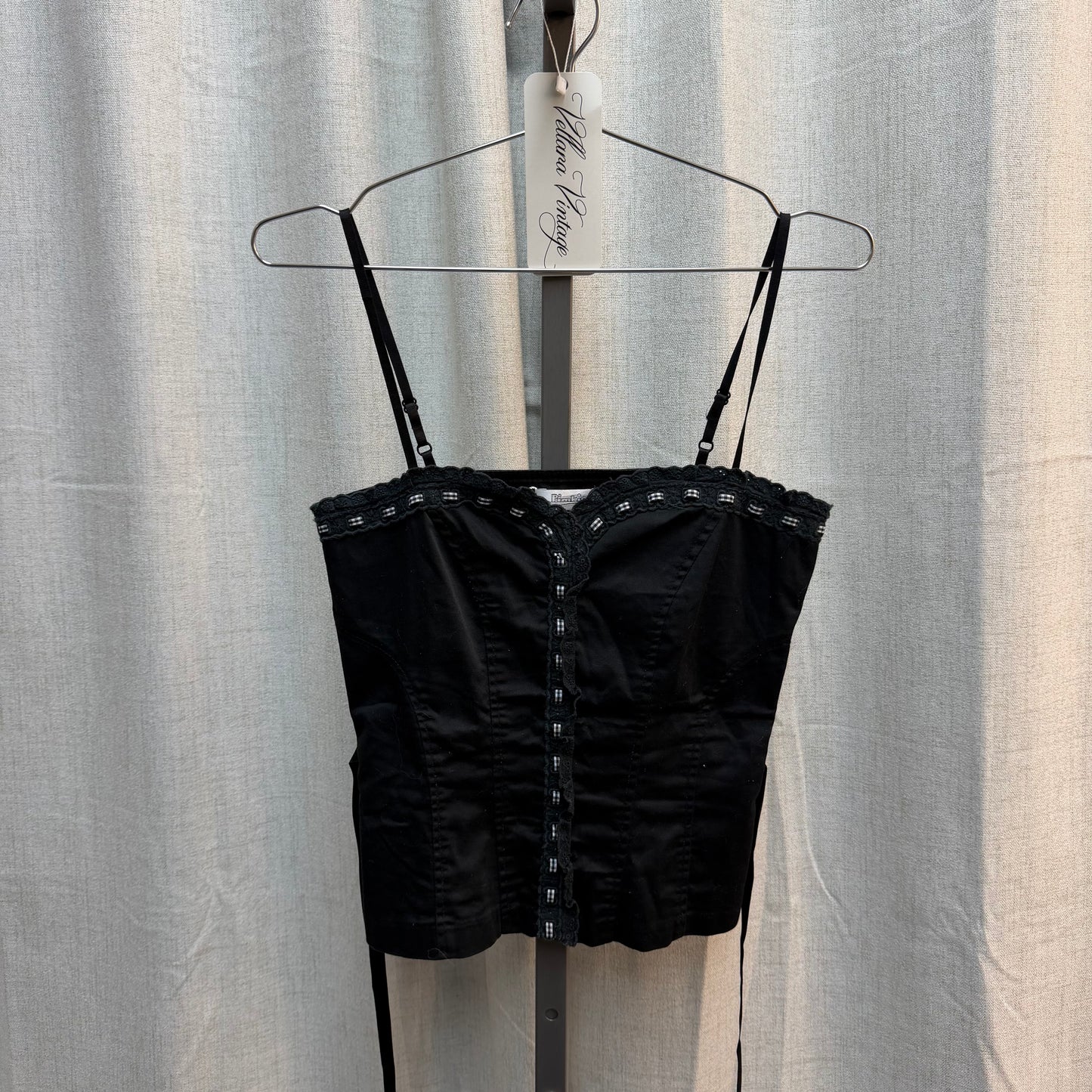 Gingham Threaded Black Cami