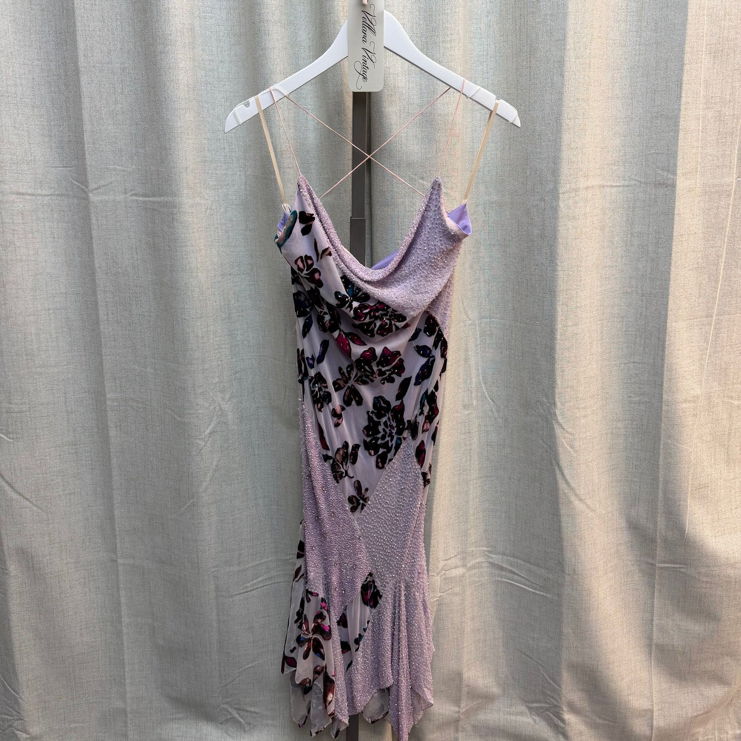 Purple Beaded Maxi Dress with Velvet Pattern