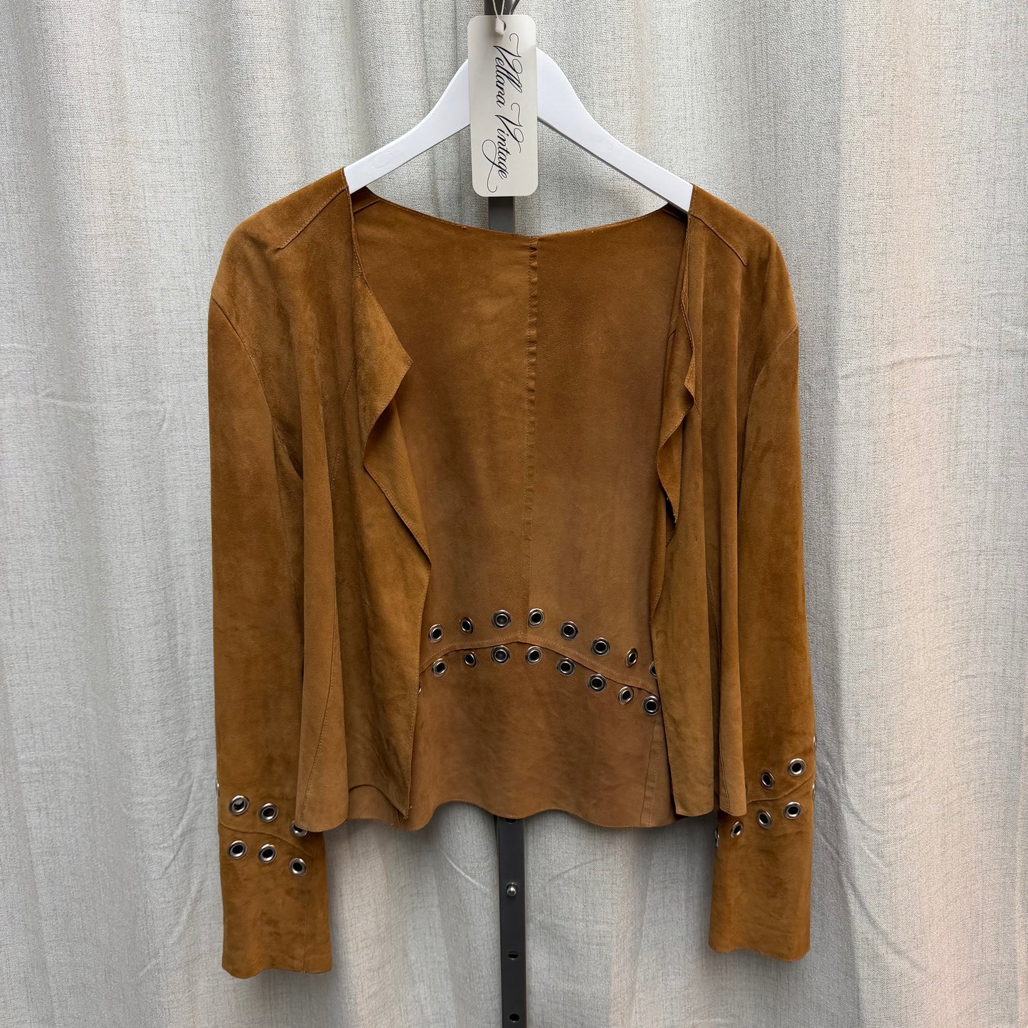 Tan Suede Cardigan with Grommets