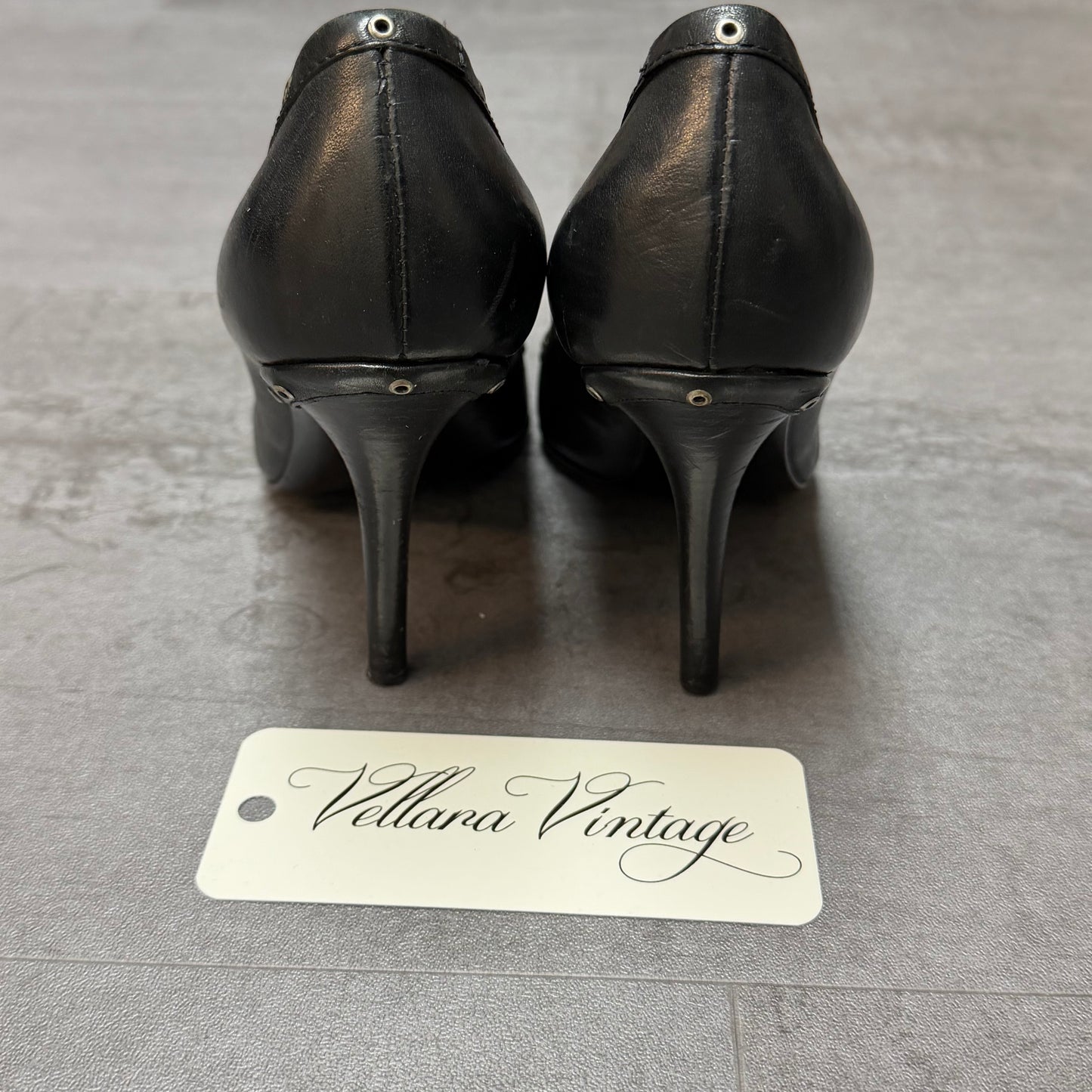 Black Dior Chainmail Buckle Heels