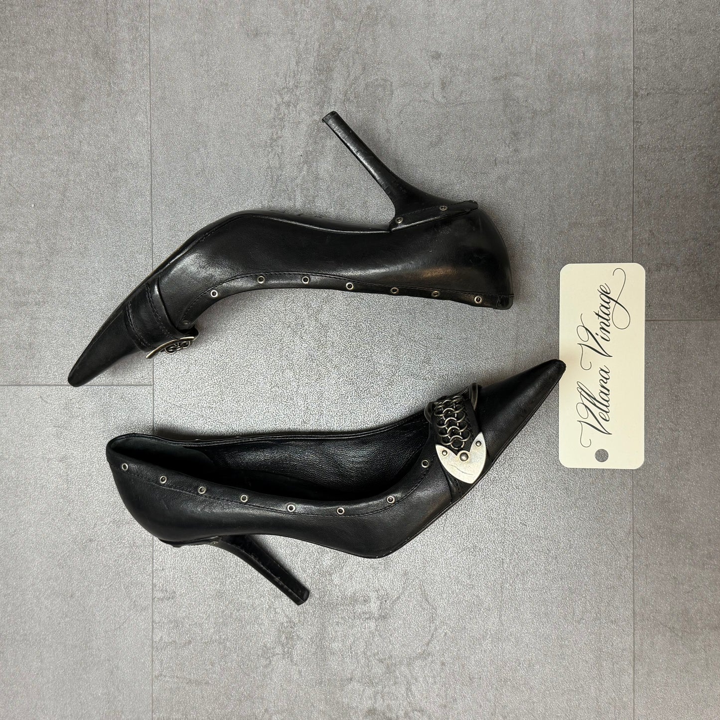 Black Dior Chainmail Buckle Heels