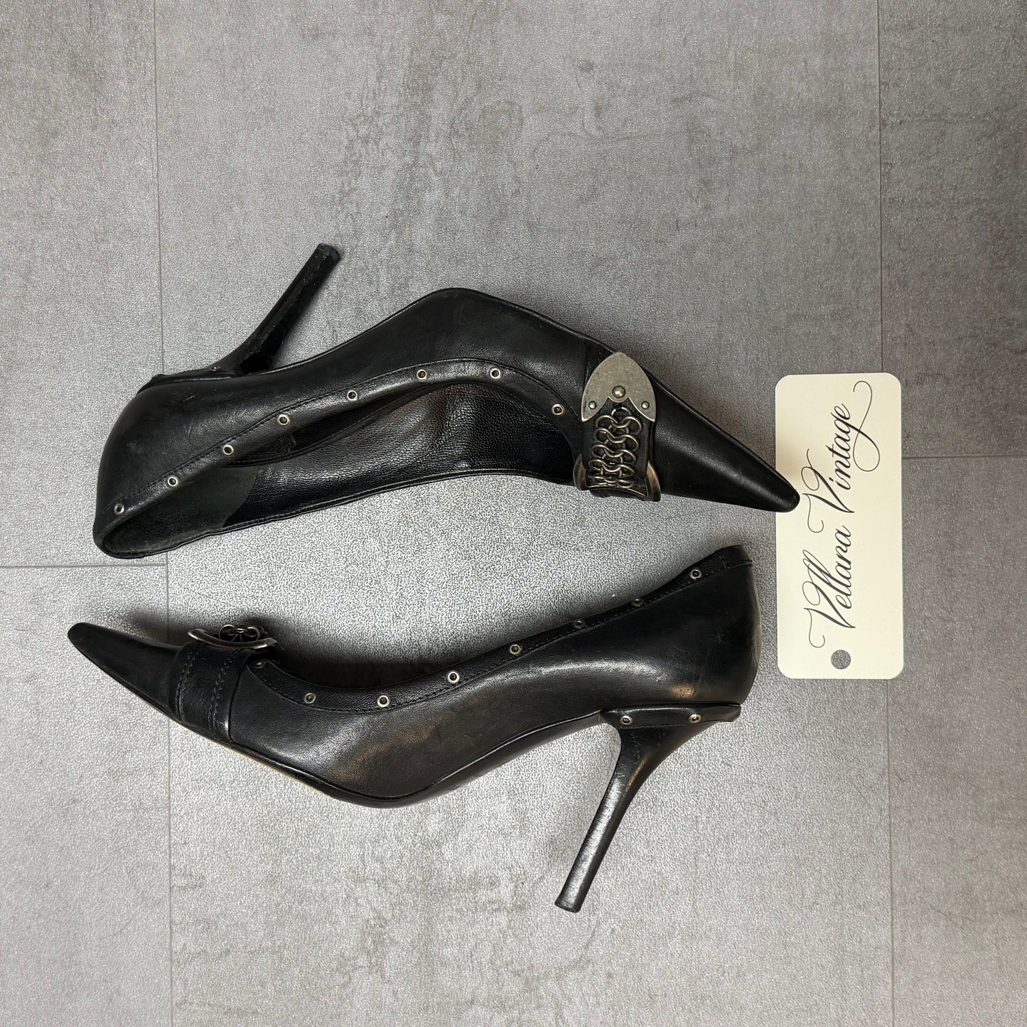 Black Dior Chainmail Buckle Heels