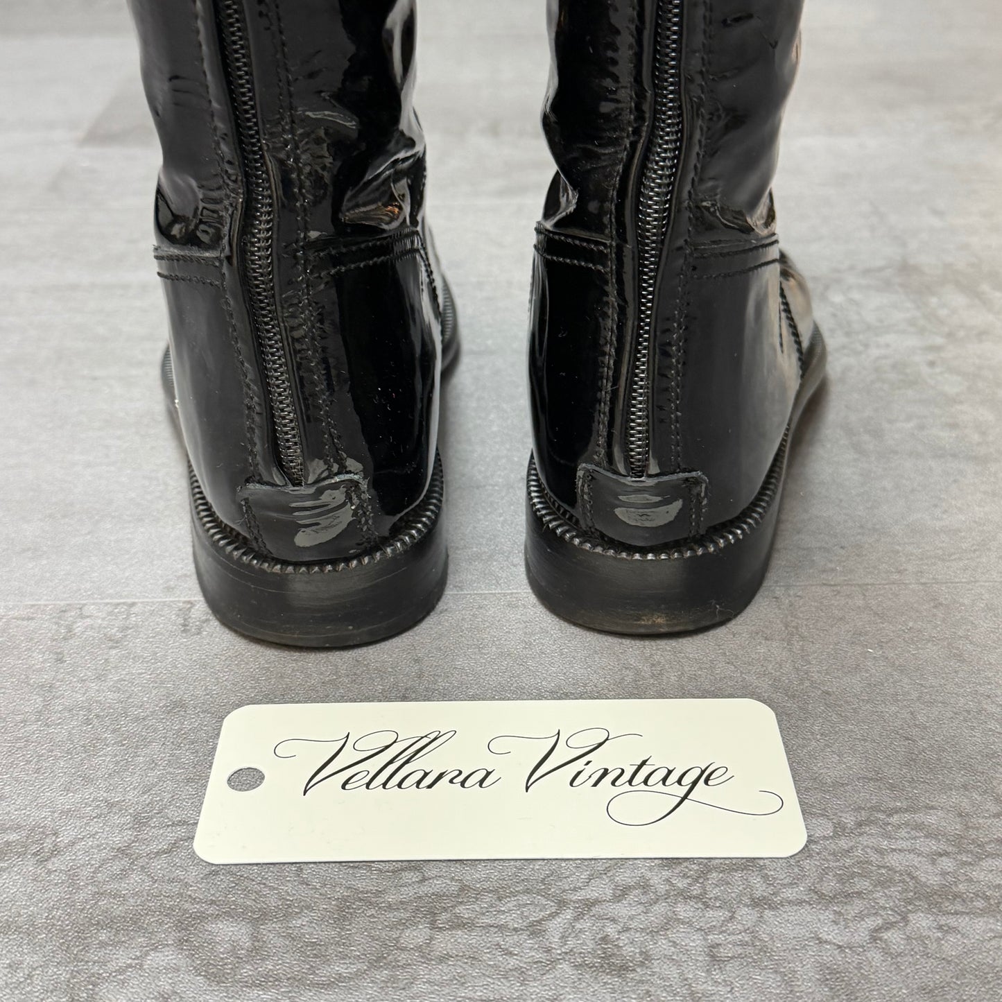 Black Chanel Tall Patent Leather Rain Boots