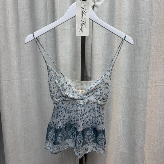 See by Chloé Blue Floral V-Neck Tie Tank Top
