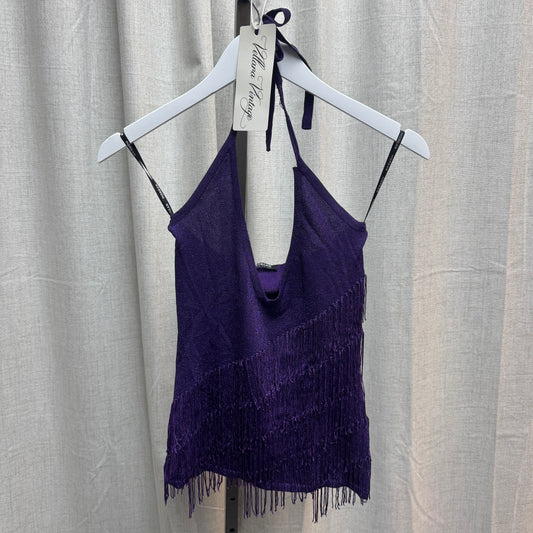 Morgan de Toi Purple Shimmery Fringe Halter Tank Top