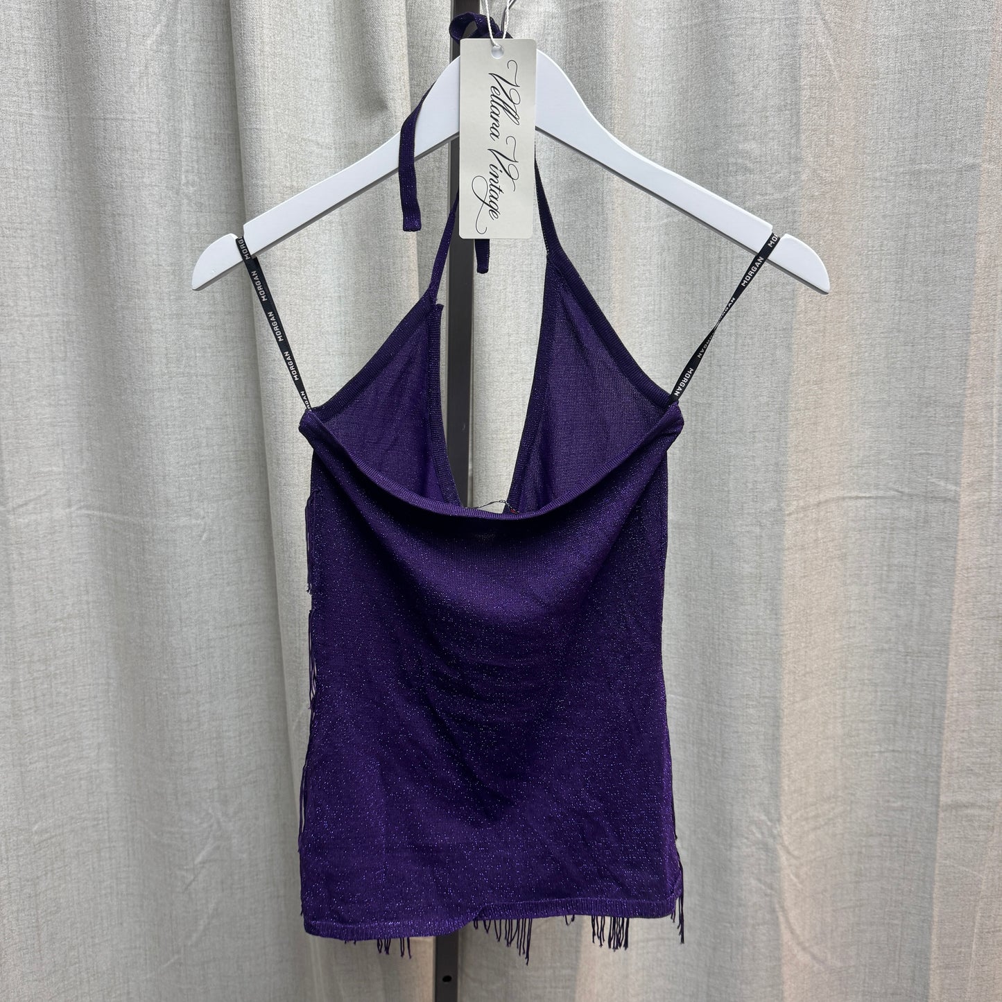 Morgan de Toi Purple Shimmery Fringe Halter Tank Top