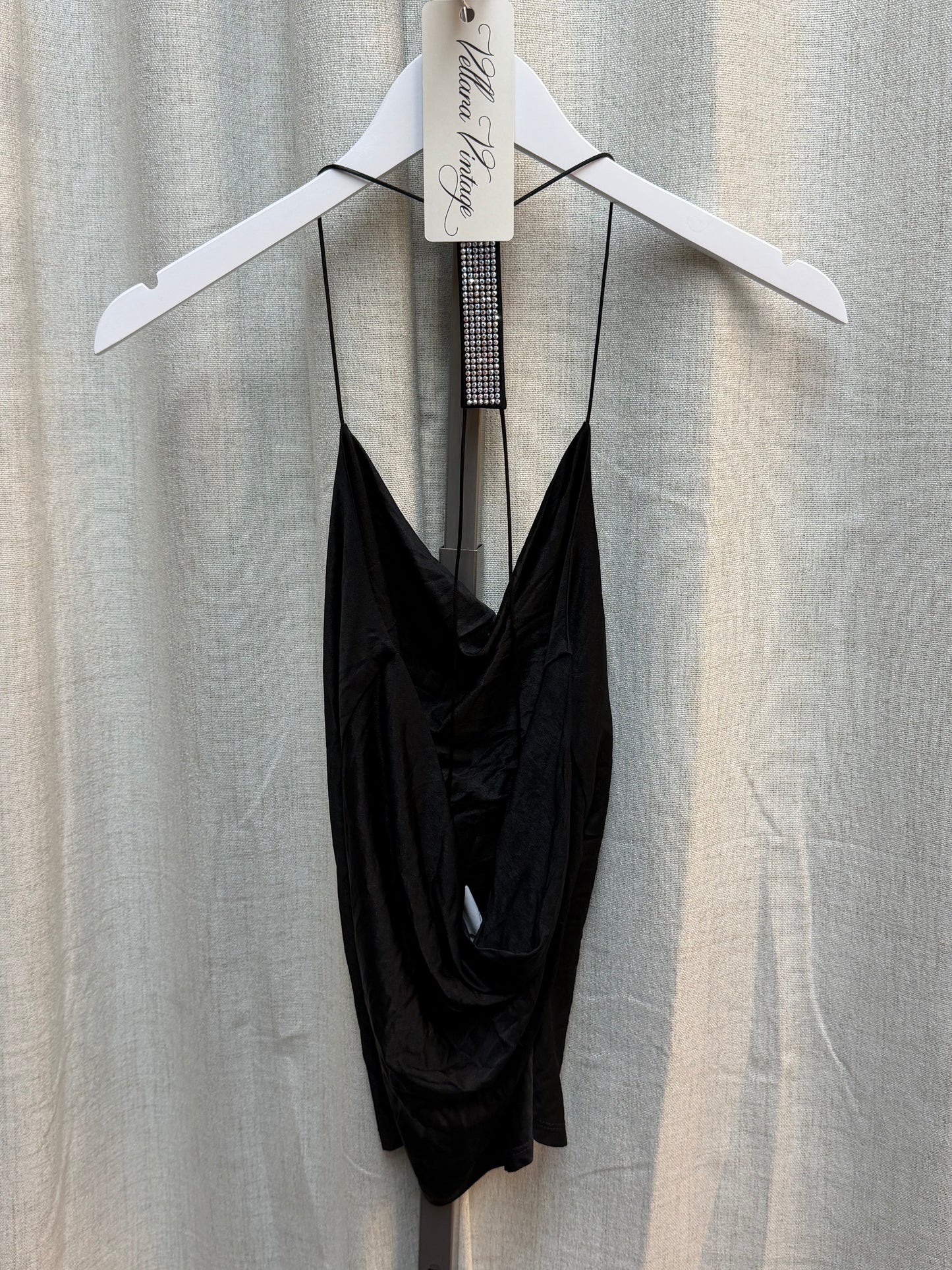 Black Morgan De Toi Cowl Neck Top with Rhinestones