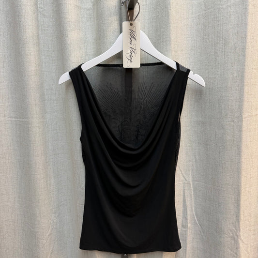 Black Morgan De Toi Cowl Neck Top with Mesh Pattern Back