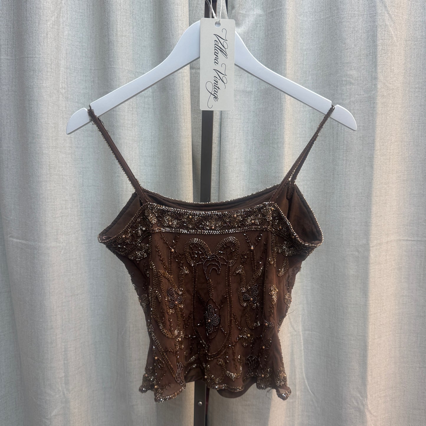 Brown Silk Beaded Tank Top