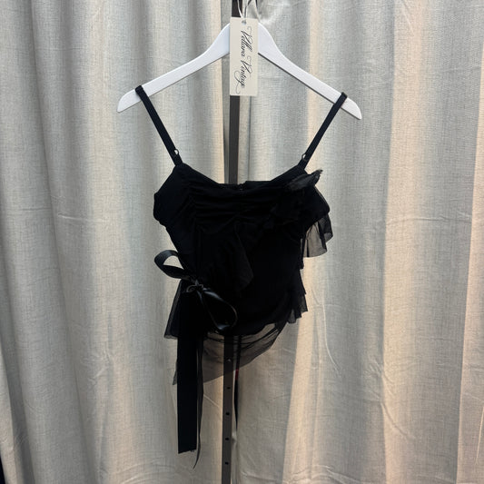 Black Sheer Layered Ruffle Bow Cami Top