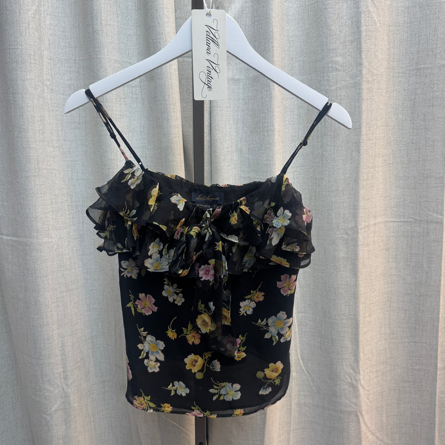 Luisa Spagnoli Black Floral Silk Bow Tank Top and Skirt Set