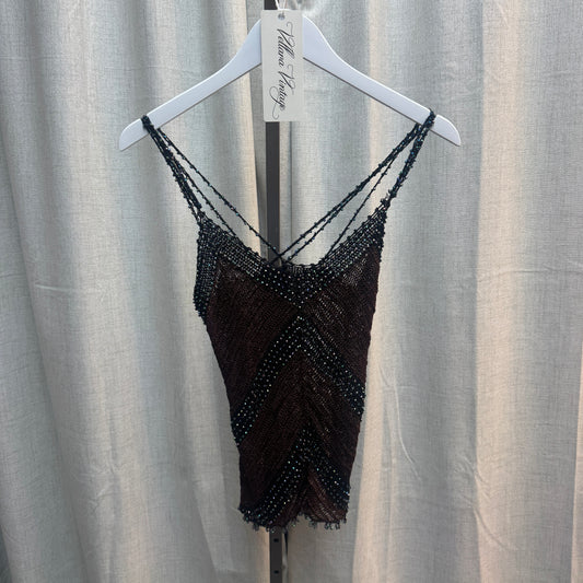 Brown and Black Iridescent Beaded Crochet Tank Top