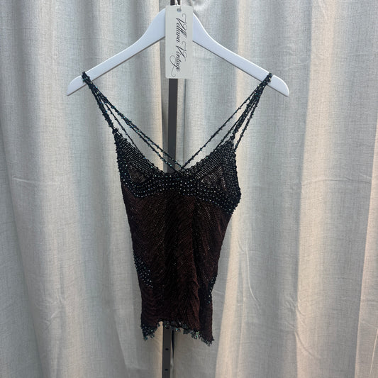 Brown and Black Iridescent Beaded Crochet Tank Top