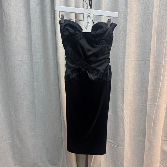 Nicole Miller Black Satin Geometric Bodycon Midi Dress