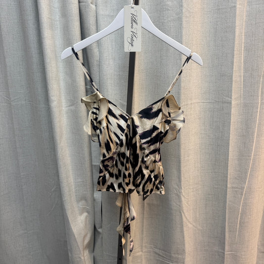 Just Cavalli Silk Animal Ruffle Tank Top