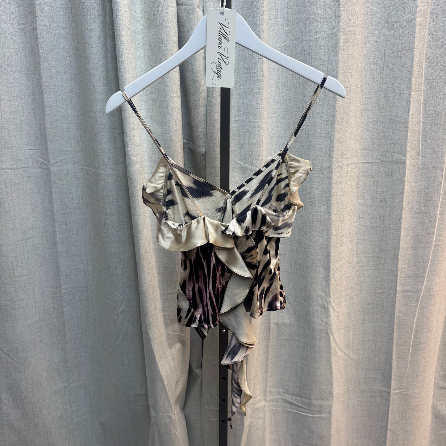 Just Cavalli Silk Animal Ruffle Tank Top