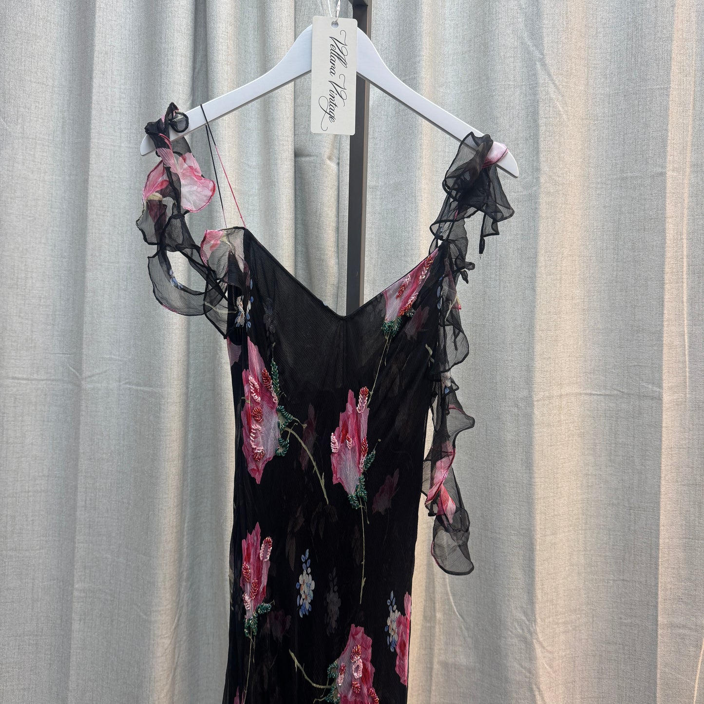 Floral Layered Ruffle Silk Maxi Dress