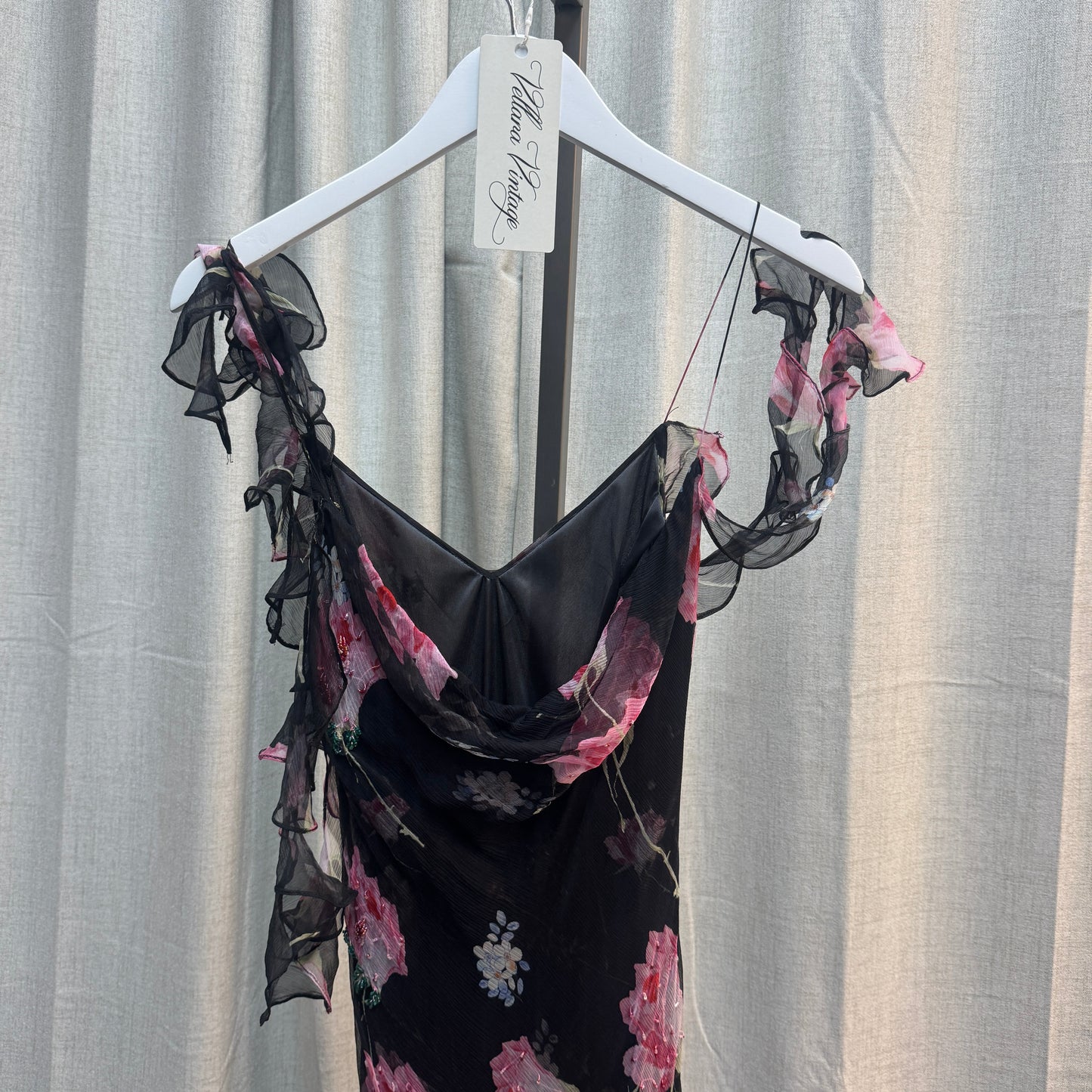 Floral Layered Ruffle Silk Maxi Dress