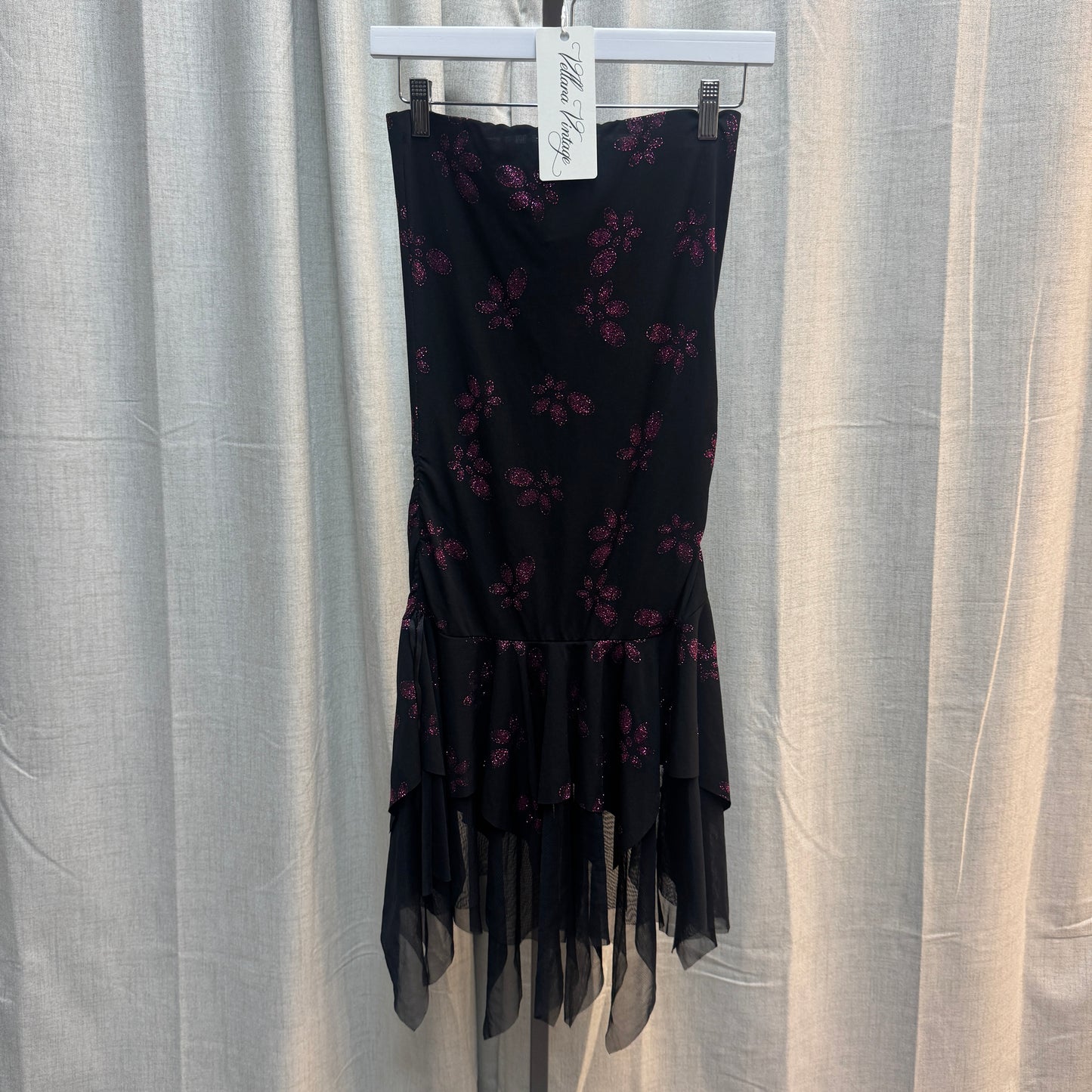 Black and Magenta Sparkly Ruffled Maxi Skirt