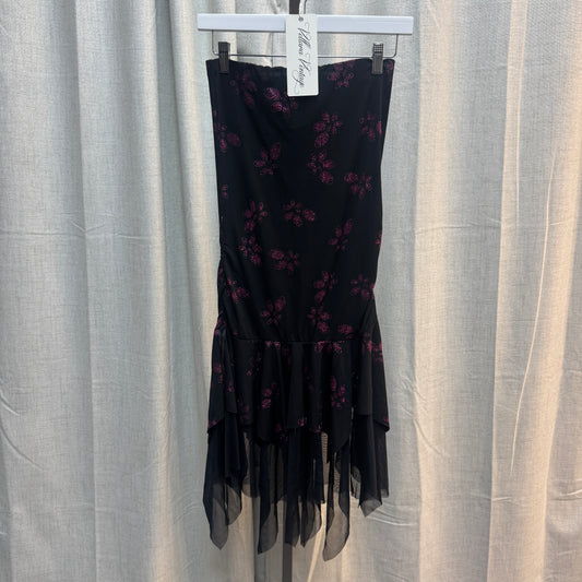 Black and Magenta Sparkly Ruffled Maxi Skirt