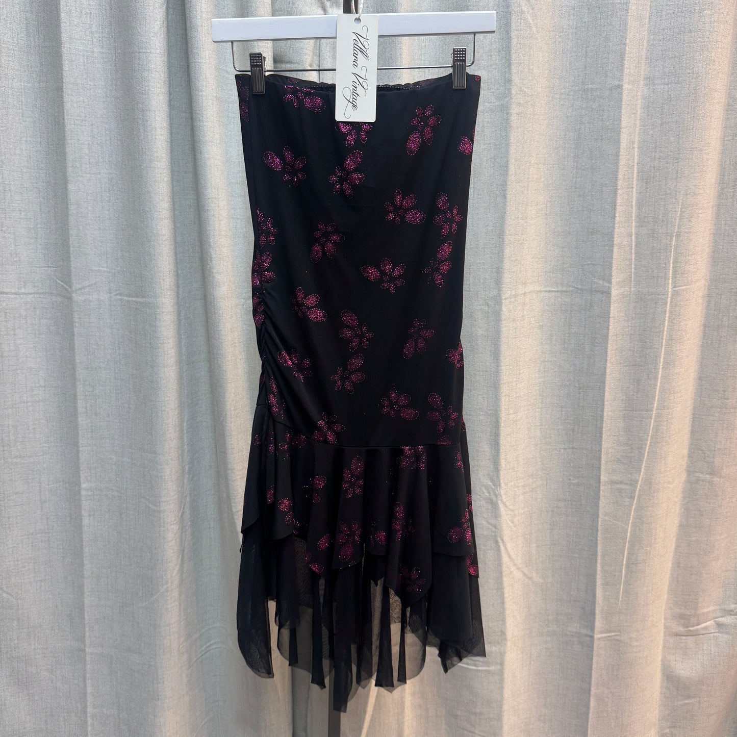Black and Magenta Sparkly Ruffled Maxi Skirt