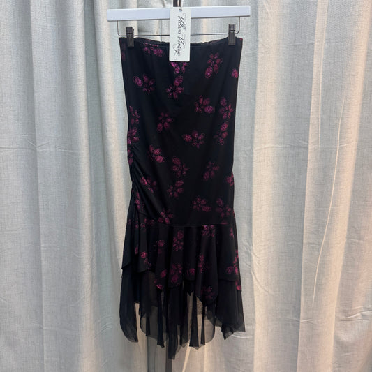 Black and Magenta Sparkly Ruffled Maxi Skirt