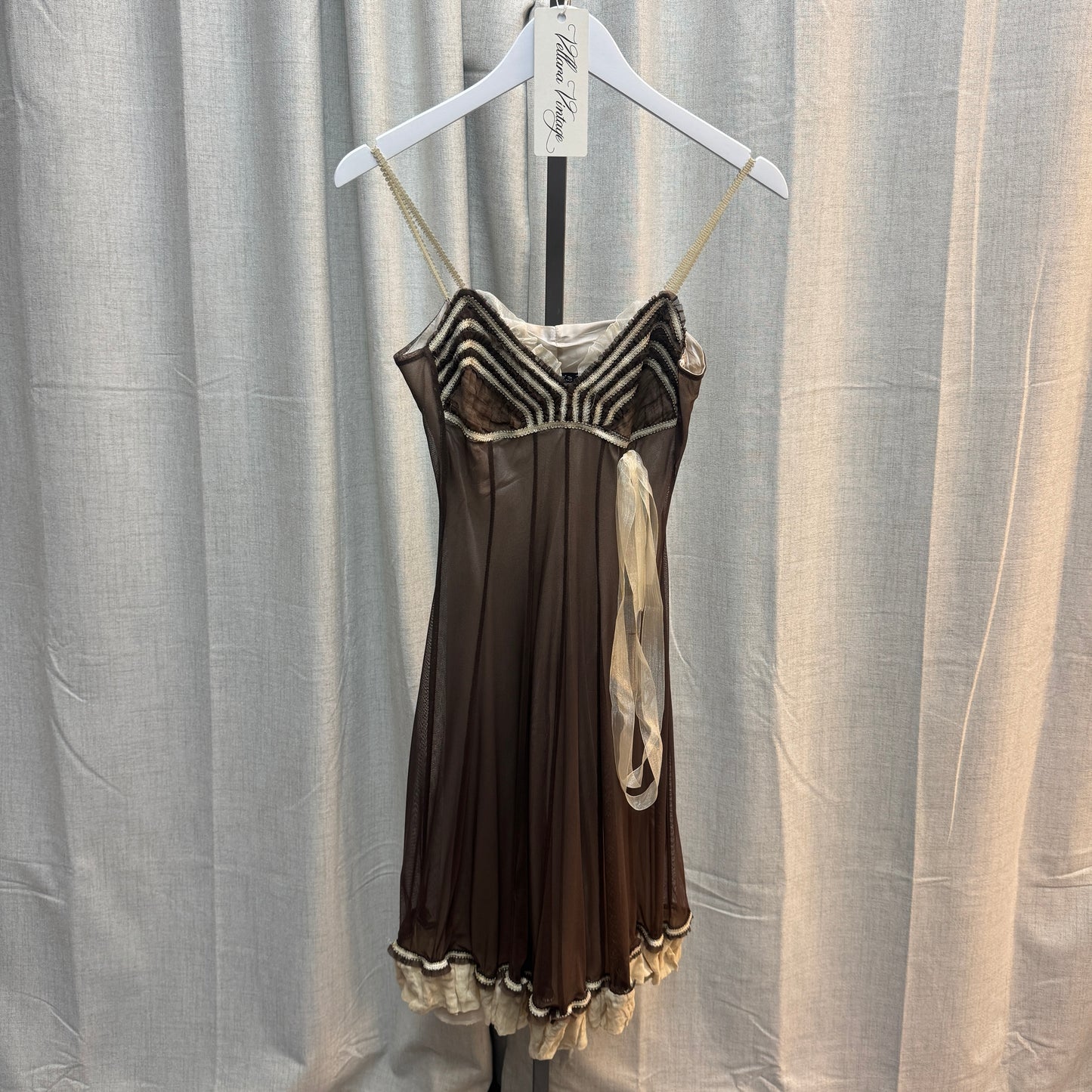 Siste's Brown and Cream Layered Midi Dress