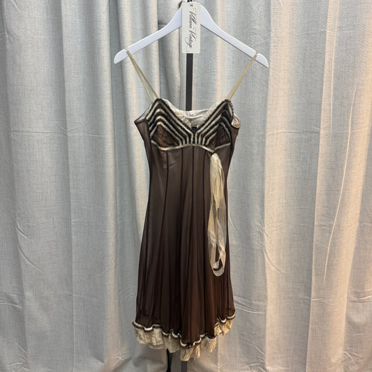 Siste's Brown and Cream Layered Midi Dress