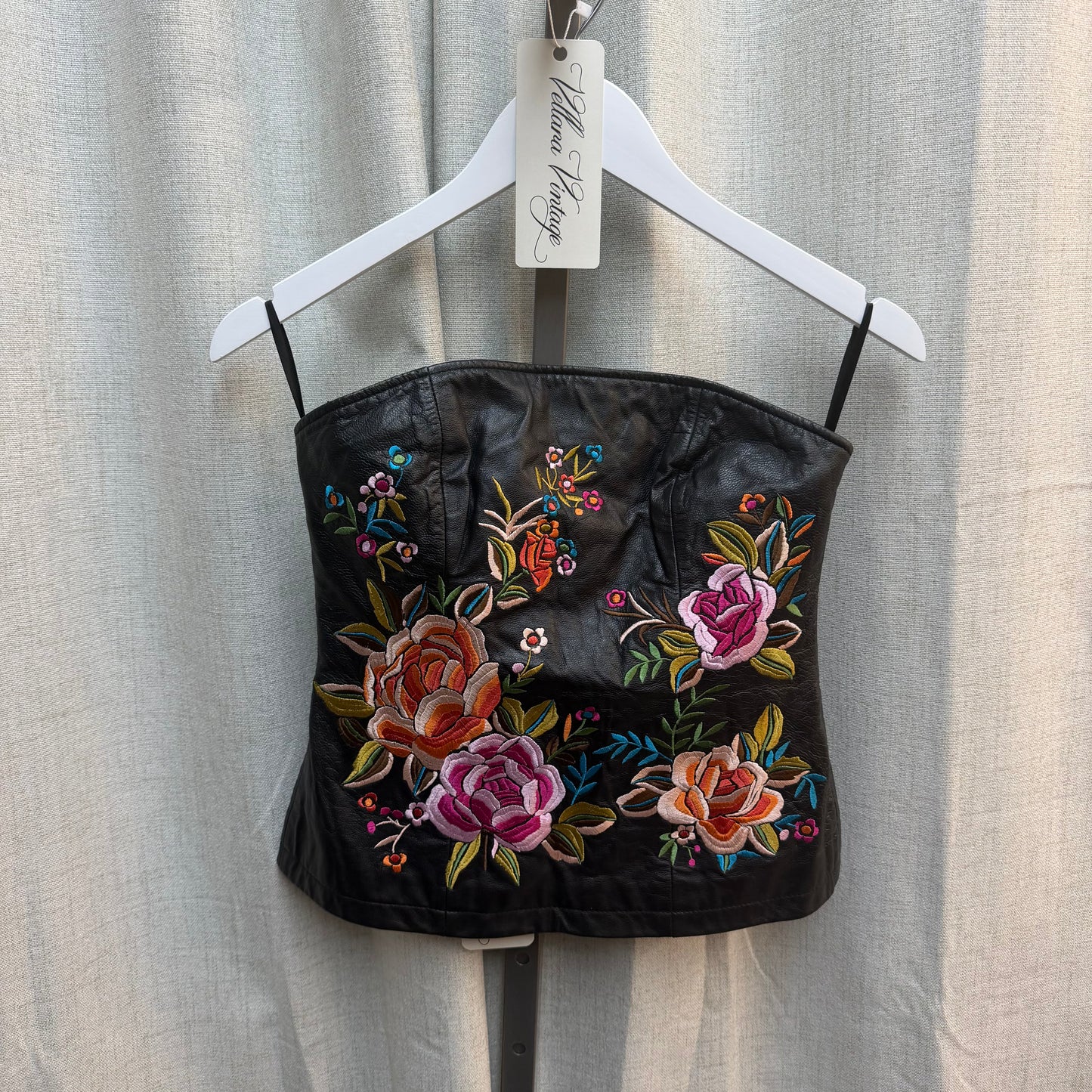 Floral Embroidered Leather Corset Top