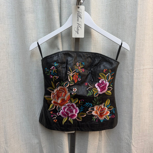 Floral Embroidered Leather Corset Top