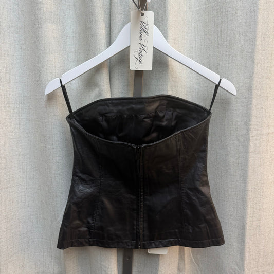 Floral Embroidered Leather Corset Top